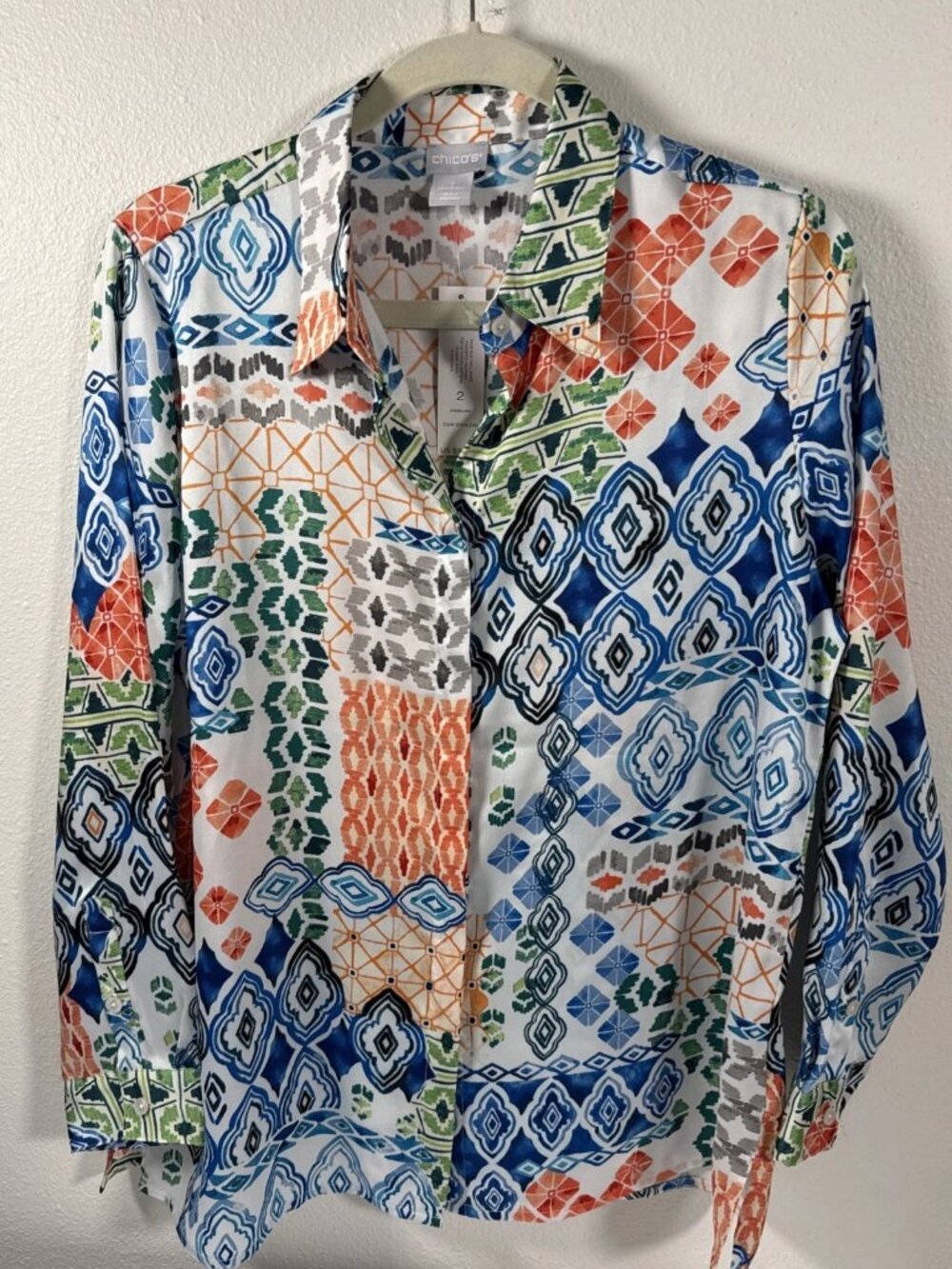 NWT Chico Button Down Floral Blouse L/S Size 2 V1